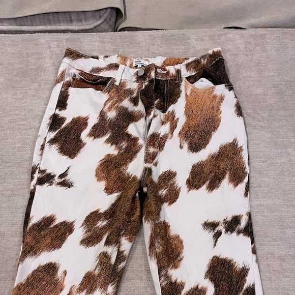 WeWoreWhat Cowhide Stiletto Slit Jeans Brown White Size 29 High Rise Horse Girl - Picture 4 of 7